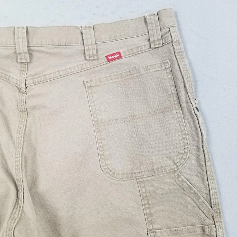 Wrangler Pants Mens 42x30 Beige Carpenter Denim Relaxed Fit Stretch Workwear